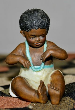 Rare Antique All Bisque Black Baby Figurine Gebruder Heubach Piano Baby