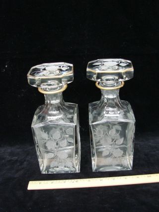 Fine Antique Etched Glass Decanters Exceptional Quality Gold Trimmed