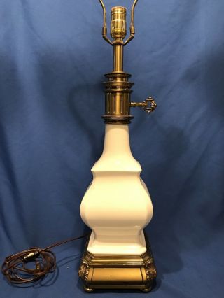 Vintage Porcelain And Brass Stiffel Lamp With Foil Sticker,  Brass Key
