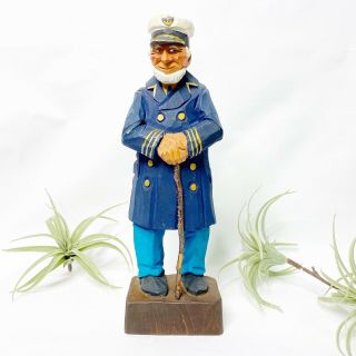 By Hanna Signed Wood Carving Sailor Captain Stay Home 12” Pat Nautical