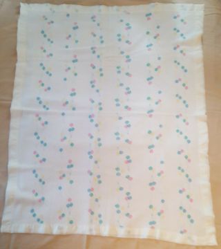 Vtg.  Baby Morgan Baby Blanket Pastel Balloons Waffle Knit Acrylic,  Satin Trim