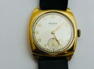 Vintage 9ct Solid Gold Gents Wristwatch Vertex Revue 15 Jewels 1959