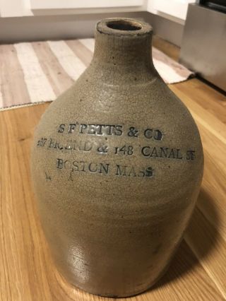 S.  F.  Petts & Co Boston Mass Antique 1800 Jug Crock Stoneware