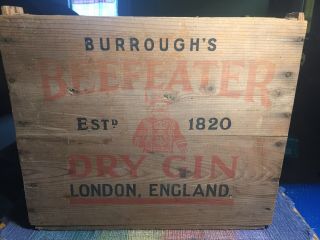 Vintage Burrough’s Beefeater Dry Gin London England Wooden Crate Rare