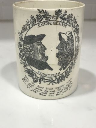 Antique English Creamware Humorous Two Faced Mug 