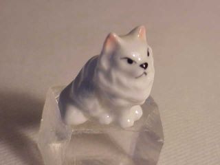 Vintage Tiny Bone China Porcelain Bug House - Fat White Persian Cat Figurine