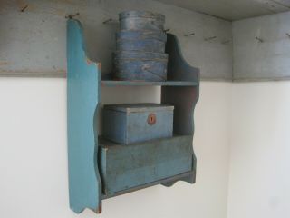 Old Vintage Primitive Blue Paint Wood Hanging Shelves American Country Find Aafa