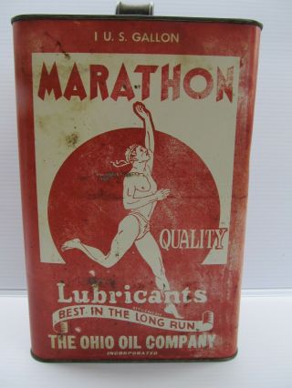 Vintage Marathon The Ohio Oil Company - One Gallon - Metal Oil Can Empty