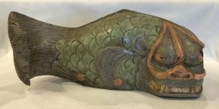 Unique Large Vintage Chinese Folk Art Hand Carved Painted Monster Fish