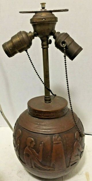 Antique Vintage Copper Clad Pottery Table Lamp - Charles Walter Clewell ?