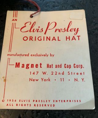 RARE VINTAGE 1956 ELVIS PRESLEY ENTERPRISES HAT WITH TAGS SIZE LARGE 3