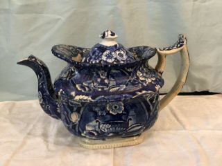 Antique Dark Blue Staffordshire Teapot C.  1825