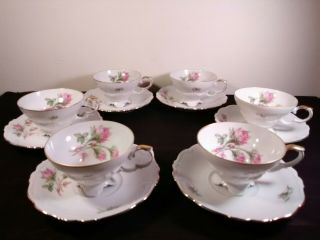 Tea Cup & Saucer - Set Of 6 - Edelstein - Bavaria - Maria Theresia - Pink Roses - 16793