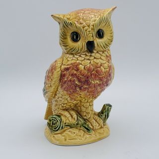 Vintage 8 " Enesco Yellow/orange/green Ceramic Owl Planter Vase E - 8257 Japan