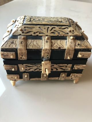 Antique Wood Ivory Box Trunk Treasure Chest Handmade Unique
