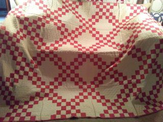 Antique Vintage Red And White Irish Chain Quilt 89 X 75 Inches