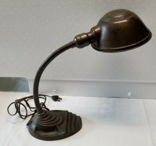 Vintage Eagle Gooseneck Desk Lamp Industrial Art Deco Cast Iron Base Steampunk