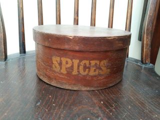 19th Century Round Wooden Spice Box W/ Containers