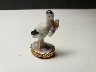 Vintage German Miniature Stork Bird With Baby Figurine
