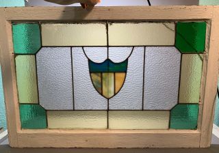 1910 Antique Art Nouveau Shield Stained Leaded Glass Old Estate Salvage Window