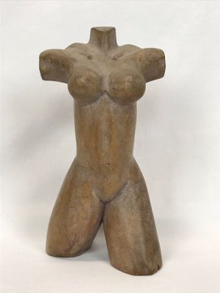 Vintage Mid Century Modern Hand Carved Wood Nude Woman Figure Statue Sculpture
