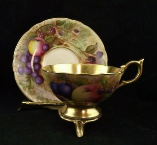 Aynsley Orchard Fruit Cabinet Tea Cup And Saucer N.  Brunt Signed