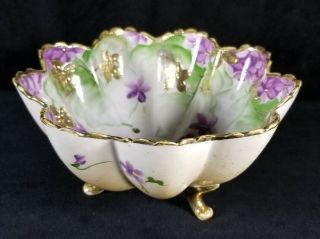 Antique Gilt French Limoges Colander Handpainted W Violets For Berries 7x3.  5 Vf