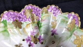 Antique Gilt French Limoges Colander Handpainted W Violets For Berries 7x3.  5 VF 3