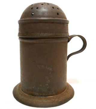 Mid - Late 19th C American Antique Soldered Tin Salt/pepper Shaker,  W/handle,  Cap