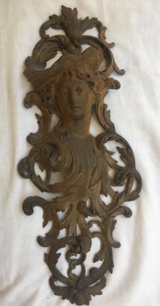 Metal Art Nouveau Female Wall Piece Tarnished But.  Not Bronze