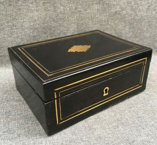 Big Antique French Napoleon Iii Jewelry Makeup Box Wood Brass 19th Century
