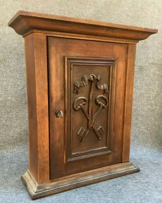 Antique German Key Box Furniture Oak Early 1900 