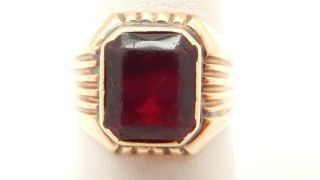 Vintage Crosby 10k Yellow Gold 5 Carat Red Glass Solitaire Ring Size 7.  25