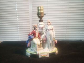 Antique German Porcelain Lamp Courting Couple With Letter And Beautifu Germany