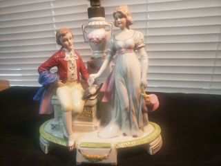Antique German Porcelain Lamp Courting Couple with letter and beautifu GERMANY 3