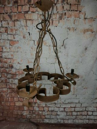 Antique Vintage Gothic Wrought Iron Large 3 Arm Chandelier Arts Crafts Medieval