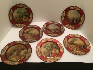 Set Of 7 Antique Tin Litho Art Plates Brussels 8”