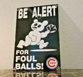 Vintage Cubs Gasoline Porcelain Wrigley Field Chicago Foul Balls Baseball Sign