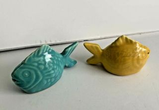 Vintage Chicken Of The Sea Ceramic Blue Yellow Fish Salt And Pepper Shakers