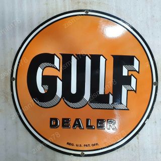 Gulf Dealer 30 Inches Round Vintage Enamel Sign