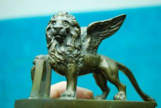 Antique Miniature Bronze Winged Lion Of St Mark Statue Figure Venice Italy