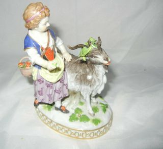 Antique 6 " Meissen Germany Cross Swords Girl With Goat Figurine