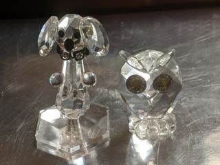 Swarovski Crystal Figurines Small Owl 1 - 7/8 " Tall 7636nr46 And Dog 2 "