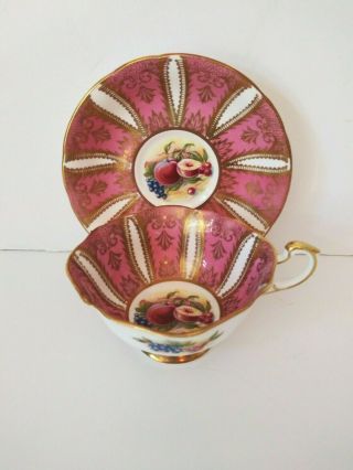 Vintage Paragon Bone China Pink & Gold Panels Fruit Tea Cup & Saucer England