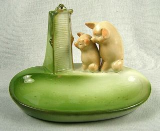 German Pink Pig Porcelain Fairing Figure - 2 Pigs Match Tray & Striker
