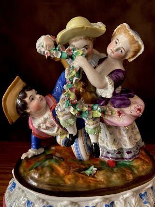 Antique French Porcelain Figural Group Of Plaing Kids