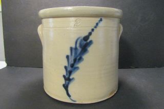 Antique Salt Glaze 2 Gallon Stoneware Crock With Deep Blue Cobalt Decoration