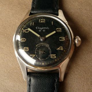 Vintage Dugena Military Style Hand Wind Watch,  Germany,  Osco 50,  Well.