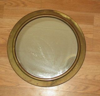 Vintage Old Small Round Brass Wall Mirror - 14 1/2 Inches