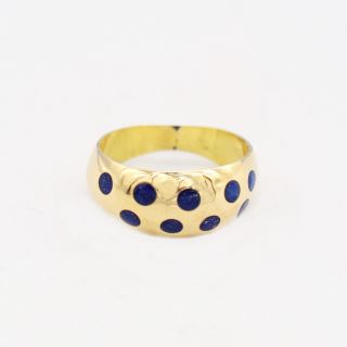 18k Yellow Gold Vintage Blue Enamel Wide Band/ring Size 8.  75
